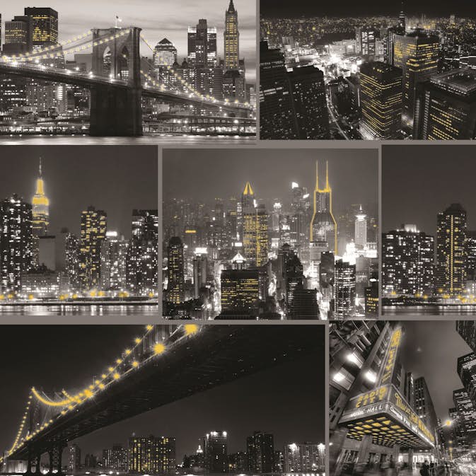 Tapet Fresco City At Night Svart