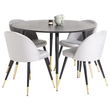 Matgrupp Venture Home Dipp Ø115 cm med 4 Velvet Stolar