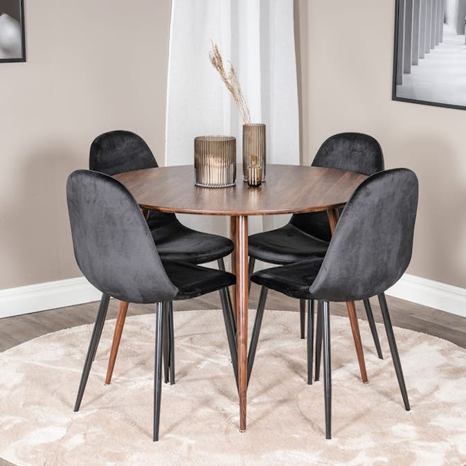 Matgrupp Venture Home Plake med 4 Pobbie Stolar Sammet Runt