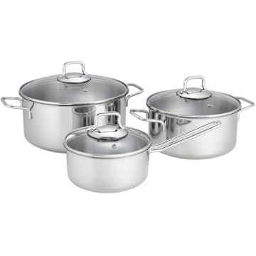 Fiskars Gryt- och Kastrullset 3 Delar – Med Glaslock och Non-stick Beläggning