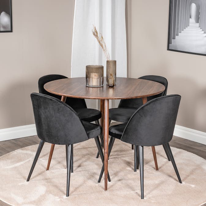 Matgrupp Venture Home Plake med 4 Valentina Stolar Sammet Runt