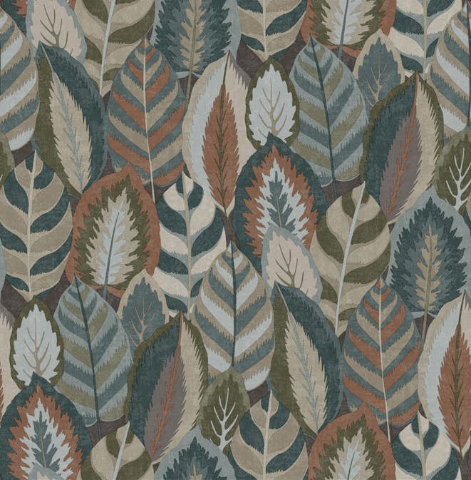 Tapet Sublime Arty Leaves Grn/bl/terra 121126