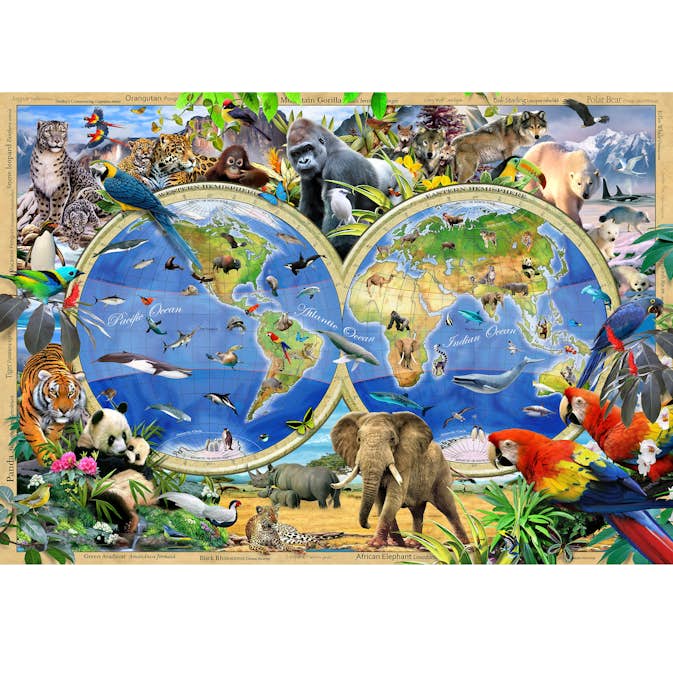 Barntapet ForWall Jorden halvklot och vilda djur - EasyUp