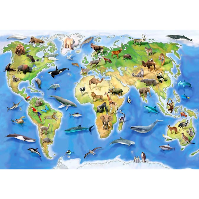Barntapet ForWall Världskarta med vilda djur - EasyUp