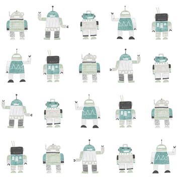 Tapet ESTAhome Tecknade Vintage Leksaksrobotar Mintgrön/Blå