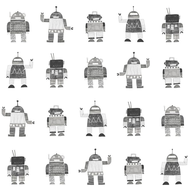 Tapet ESTAhome Tecknade Vintage Leksaksrobotar Svart/Vit