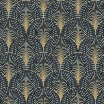Tapet ESTAhome Art Deco EW139231 Non Woven, Mönstrad Mörkblå/Guld