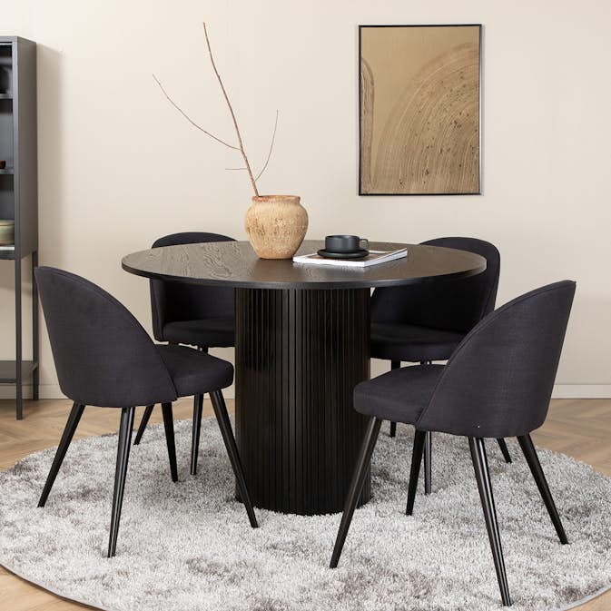Matgrupp Venture Home Bianca Rund Svart med 4 Valentina Stolar