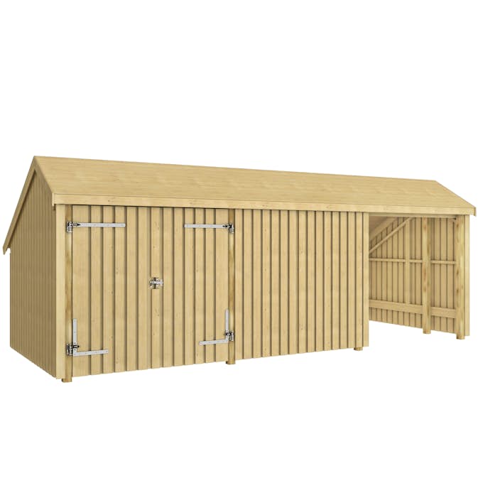 Multi Trädgårdshus 15,5 m² - 3 moduler m/dubbeldörr och stängd/öppen framsida