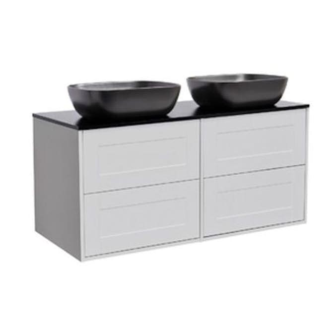 Tvättställsskåp Alterna Gabriella 120 Dubbelt med Bänkskiva Kvartskomposit och Rektangulärt Tvättställ