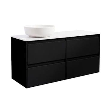 Tvättställsskåp Alterna Luxor 120 med Bänkskiva Kvartskomposit och Runt Tvättställ