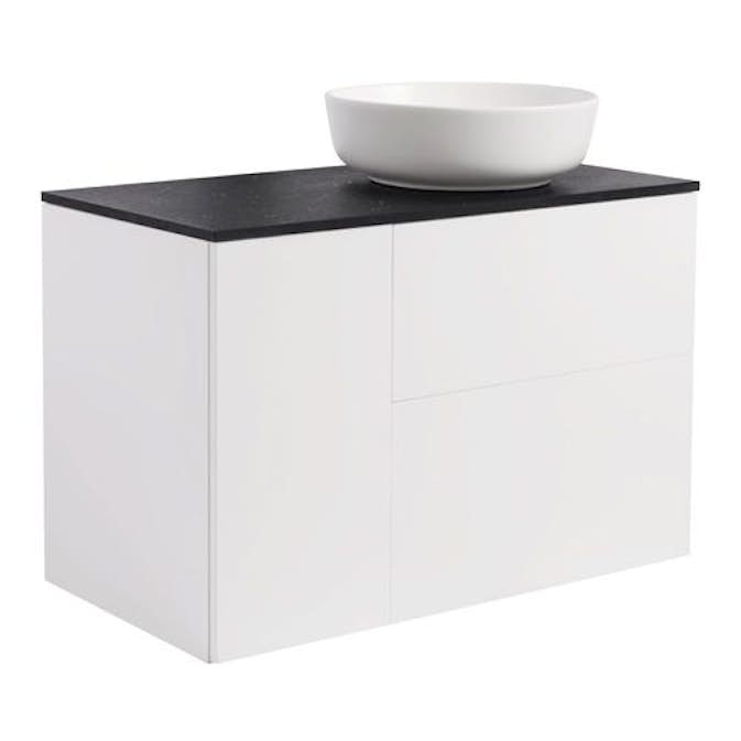 Tvättställsskåp Alterna Isella Tvättkorg med Bänkskiva Kvartskomposit och Runt Tvättställ