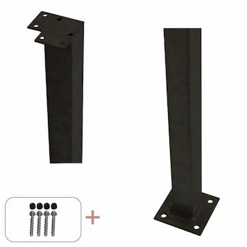 Hörnstolpe PLUS Stål Med Fot För Räcke inkl. Bultar/Mutter Svart