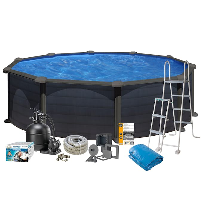 Poolpaket Swim & Fun Pool Basic 132 Rund Svart Grafit