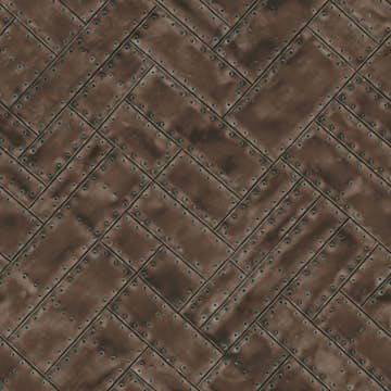 Tapet Origin Metallplåtar med Nitar i Fiskbensmönster Rostbrun