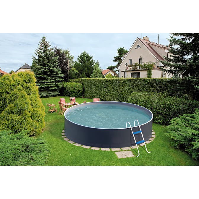 Poolpaket Mountfield Azuro 4,6x1,2m Graphit Vit Med Skimmer Filter & Stege