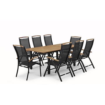 Trädgårdsmatgrupp Hillerstorp Nydala 96x150-200 cm med 6st Positionsstolar & 2st Stapelstolar