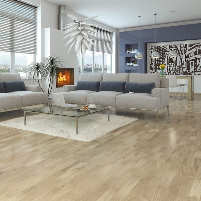 Parkettgolv Nordic Floor Ek Vit Mattlack 3-Stav