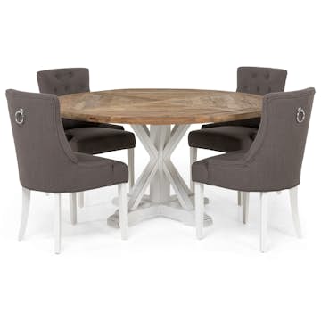 Matgrupp In Living Lyon Ø150 cm Rund Natur/Vit med 4 st Viktoria Stolar