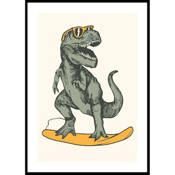 Poster Gallerix T-rex Dino Surfing