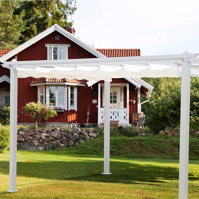 Pergola Landskap Skugga 3x4m Vitt Tyg