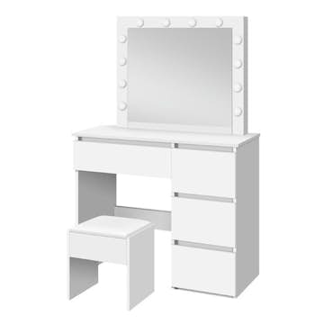 Sminkbord Lykke Amelia Vit med Spegel, Belysning Pall & Lådor