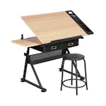 Ritbord Lykke Justerbart Arbetsbord med Träskiva, Lådor & Pall