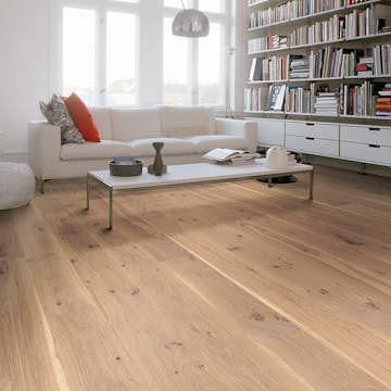 Parkettgolv Berg & Berg Ek XXL Vild Borstad Vit Mattlack 1-Stav