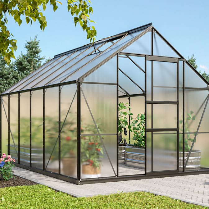 Växthus Vitavia Merkur 9900 6mm Polykarbonat Svart Med Sockel