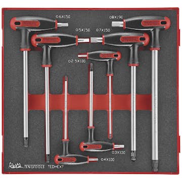 Sexkantnyckelsats 7 delar med T-handtag Teng Tools TEDHEX7