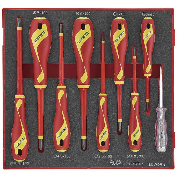 Skruvmejselsats 9 delar för 1000 volt Teng Tools TEDV909N