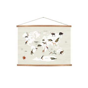 Hängande Affisch Art for the Home World Map Animals 70x100