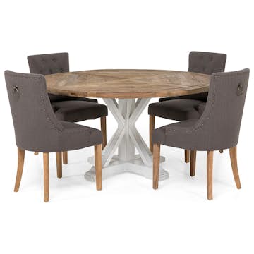 Matgrupp In Living Lyon Ø150 cm Rund Natur/Vit med 4 st Viktoria Stolar