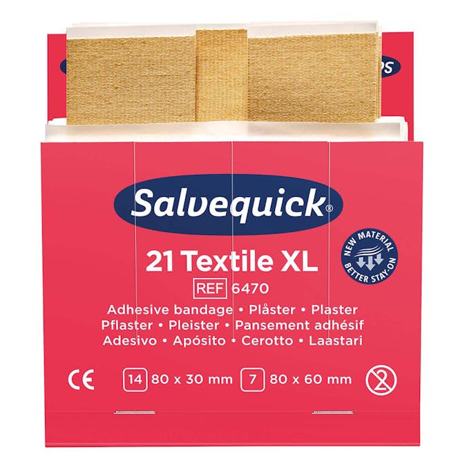Plåster Salvequick Textil XL 6x21 st Refill
