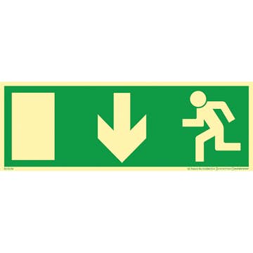 Skylt Systemtext Utrymning Pil Ner Aluminium Supernova