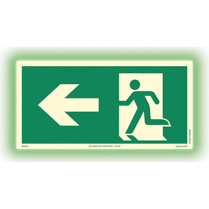 Skylt Systemtext Utrymning Pil Vänster Aluminium Supernova+