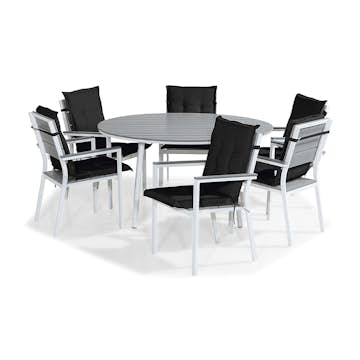 Matgrupp Utomhus Comfort Garden Tunis Rund 140 med 6 StapelTrädgårdsstolar Aintwood