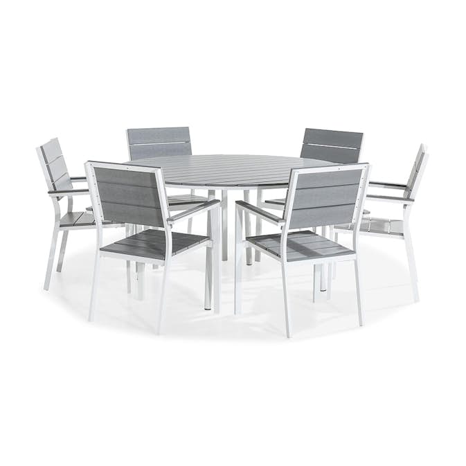 Matgrupp Utomhus Comfort Garden Tunis Rund 140 med 6 StapelTrädgårdsstolar Aintwood