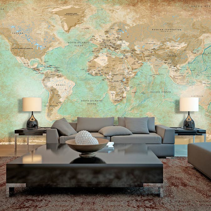 Fototapet Arkiio Självhäftande Turquoise World Map II 490x280