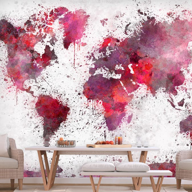 Fototapet Arkiio World Map Red Watercolors 450x315 cm
