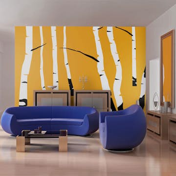 Fototapet Arkiio Birches On The Orange Background