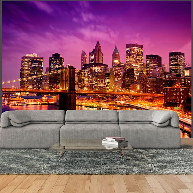 Fototapet Arkiio Manhattan Och Brooklyn Bridge På Natten