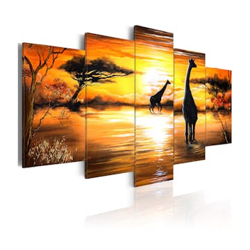 Tavla Arkiio Giraffer På Vattenhål