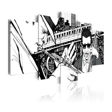 Tavla Arkiio Jazzkonsert På Bakgrunden Av New York Skyskrapor 5 st