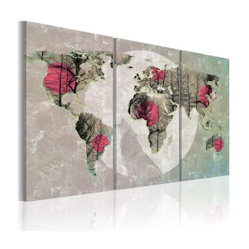 Tavla Arkiio Karta över Världen Fullmåne Triptych