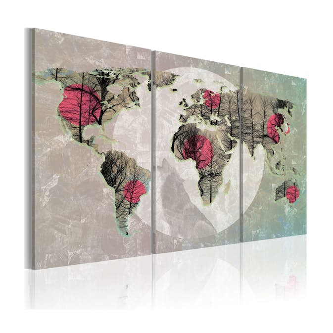 Tavla Arkiio Karta över Världen Fullmåne Triptych