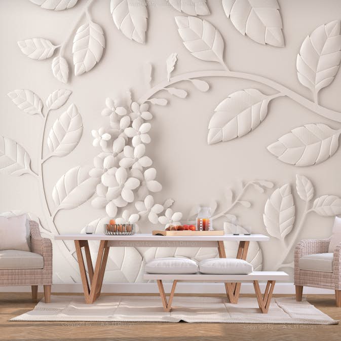 Fototapet Arkiio Självhäftande Paper Flowers Cream