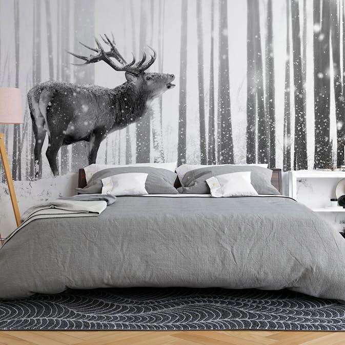 Fototapet Arkiio Deer in the Snow (Black and White)