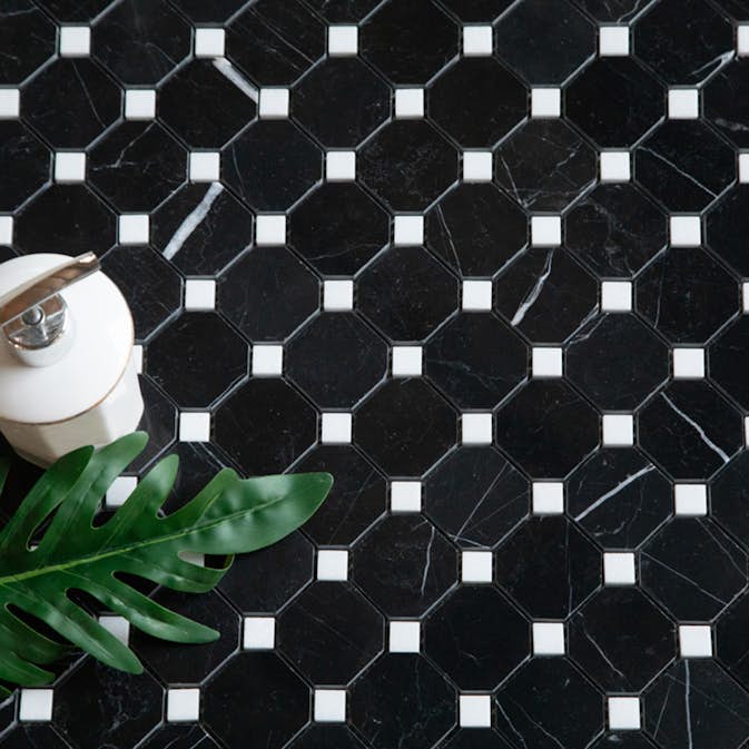 Natursten ArtStone Nero Marquina Octagon Polerad 5x5 cm