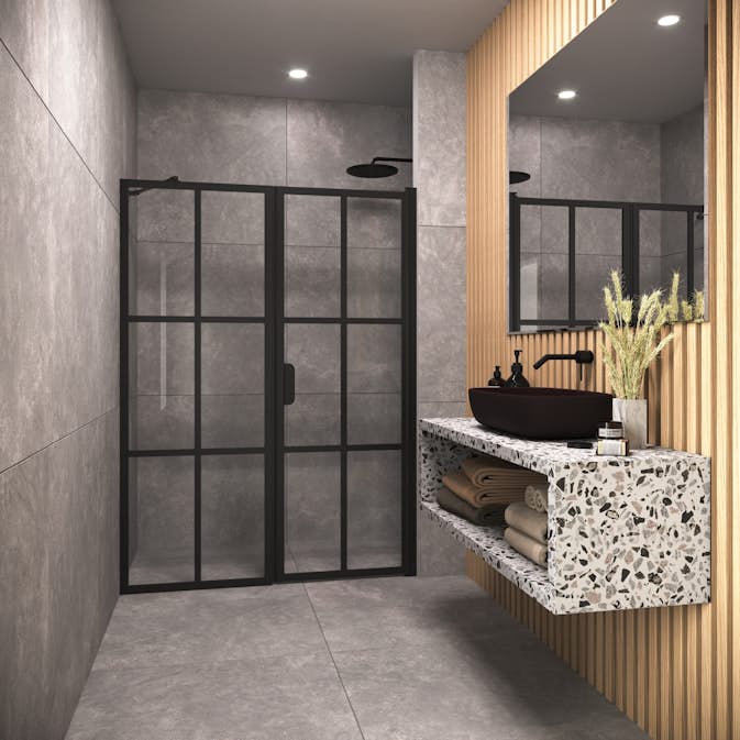 Duschdörr Hietakari Bläk 750 Paris Nisch Fast Vägg och Vändbar Dörr